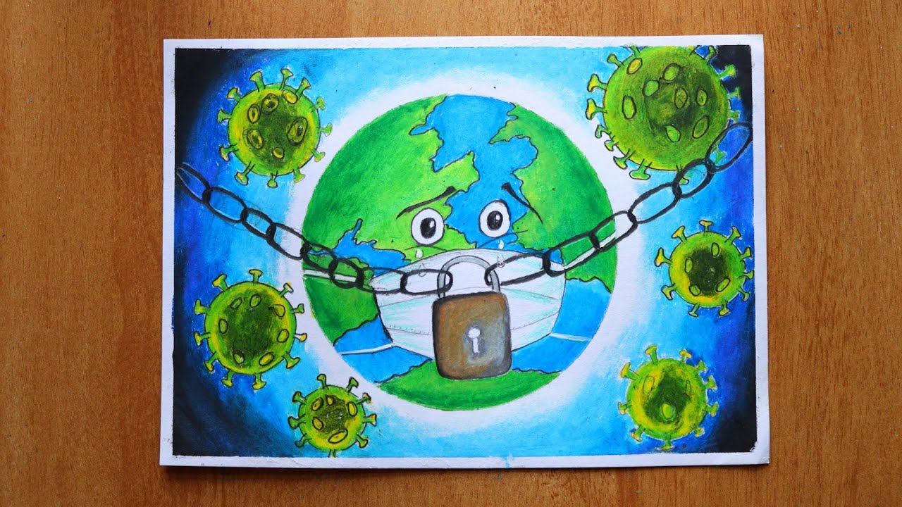 Corona virus ( lockdown ) drawing with oil pastel / Awareness Safety Poster/ Save Earth from Corona