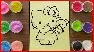 Tô Màu Tranh Cát Mèo Hello Kitty Và Gấu Teddy -Colored Sand Painting Hello Kitty And Teddy Bear