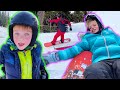 Payton's first time Snowboarding! Kayson Learns to Ski