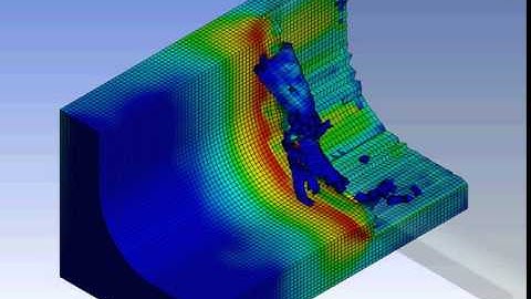 Ansys Workbench explicit dynamics cutting of AlSi 1045 with semi circle chip step example 8