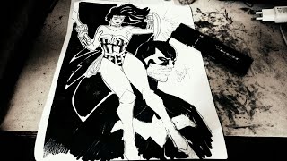 Speed Drawing Wonder woman & Batman (DC comics)