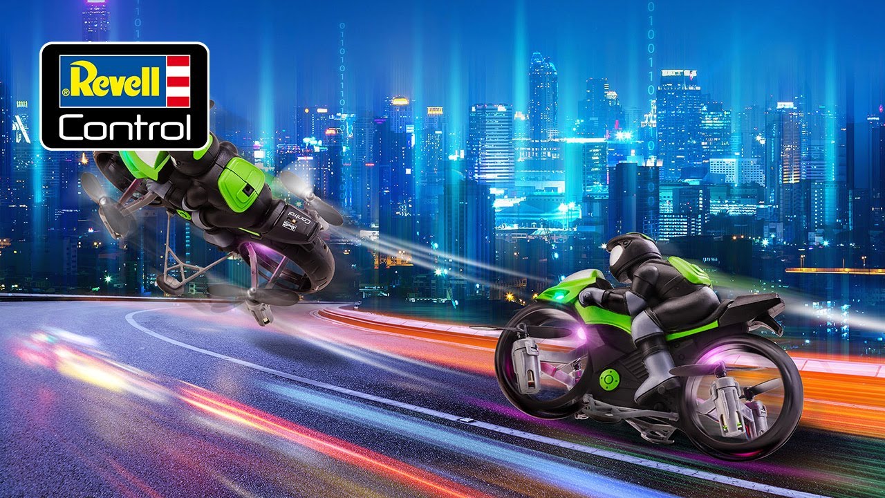 Revell Control Cloud Rider 23813 – Drone Moto 2-en-1 Noir/vert, Quadricoptère Qui Drifte Au Sol, Avec Flips Et LED Multicolores, Télécommande 2,4 GHz