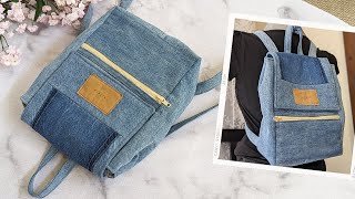 DIY Cute Flap Over Denim Backpack Out of Old Jeans | Bag Tutorial | Upcycle Craft