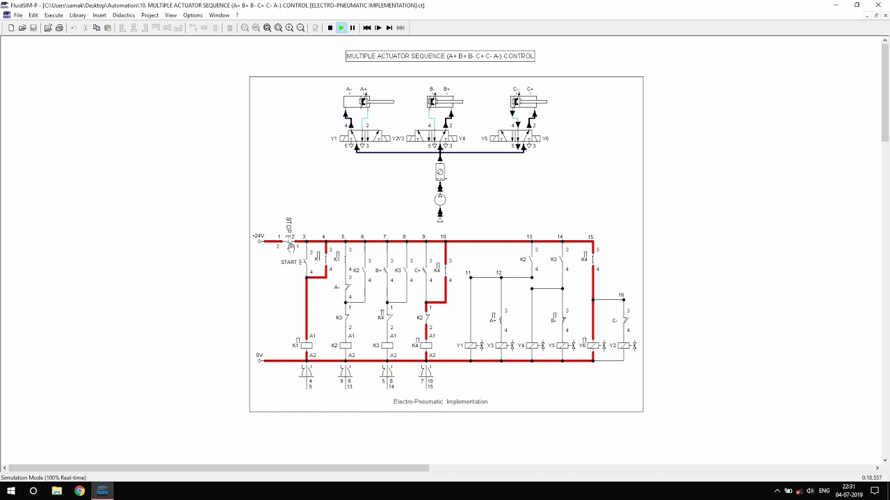 Multiple Actuator Sequence (A+ B+ B- C+ C- A-) | Electro-Pneumatics ...