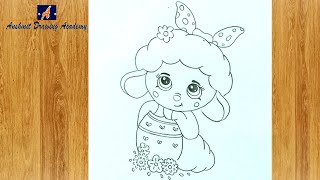 Cute Sheep with Egg.  pencil sketch .easy and step by step Drawing.