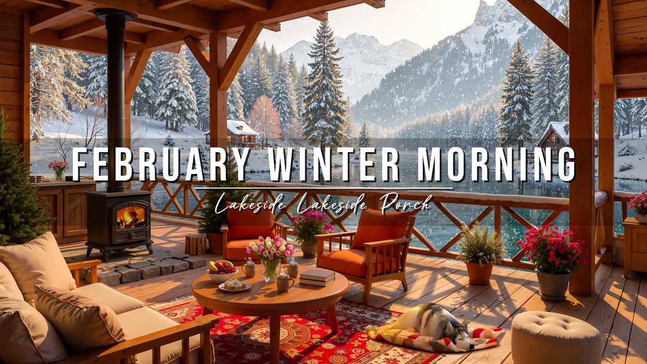 Warm February Winter Morning ❄️ Cozy Lakeside Porch Ambience & Jazz Relaxing Music for Work, Study