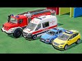 TRANSPORTING AMBULANCE EMERGENCY &amp; POLICE CARS &amp; FIRE DEPARTMENT  VEHICLES WITH MAN TRUCKS ! FS22