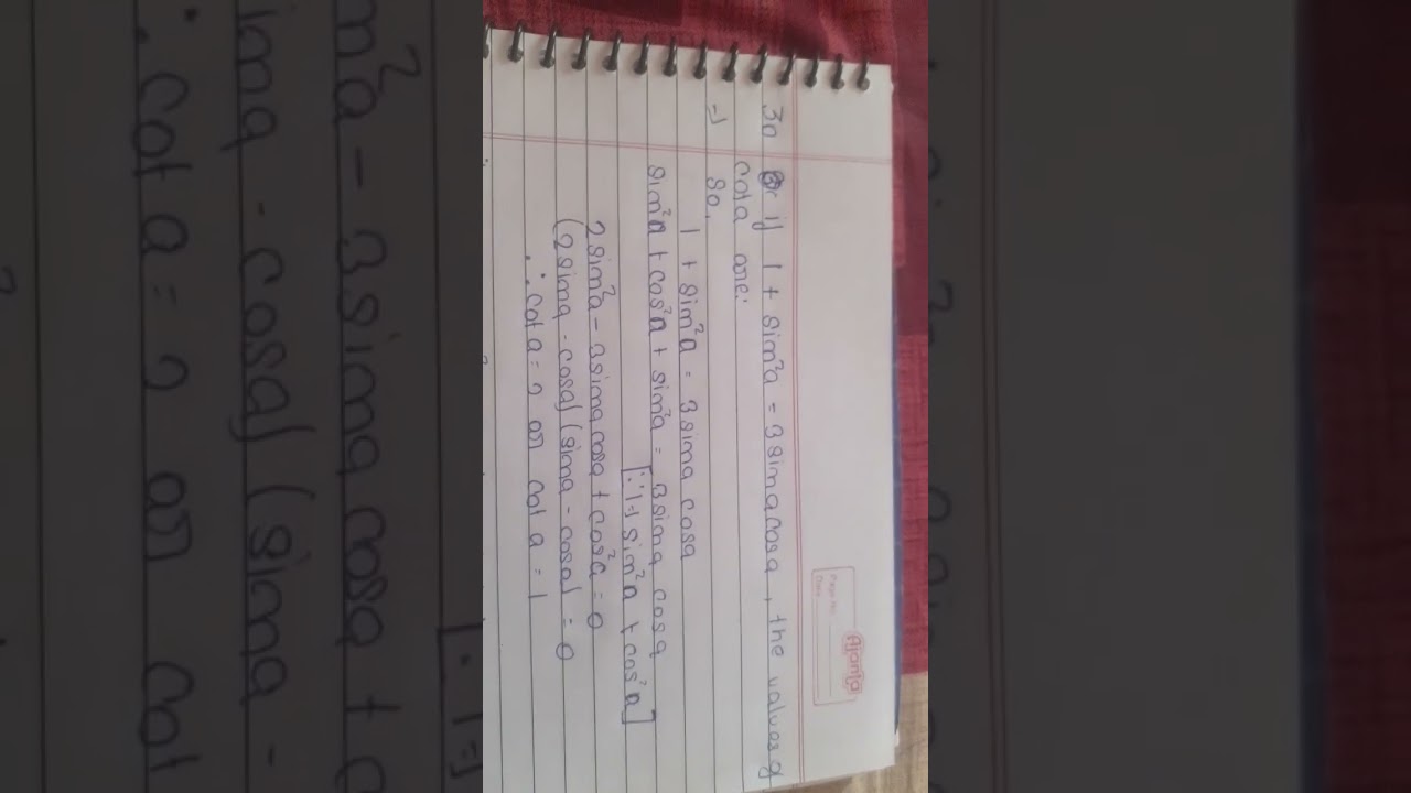 if 1 + sin2 a = 3•sin a • cos a, the value of cot a is 