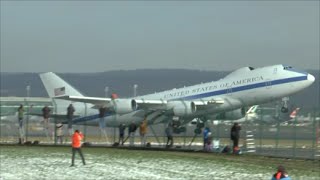 Doomsday Plane - USAF Boeing E-4B Nightwatch heavy takeoff at Zurich Airport