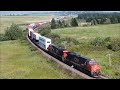 Awesome 4k aerial views long stack train cn 120 wdpu near upper dorchester nb at track speed