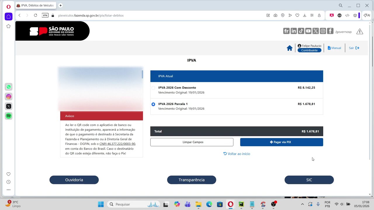 Como realizar o pagamento do licenciamento e IPVA 2026 - DETRAN SP