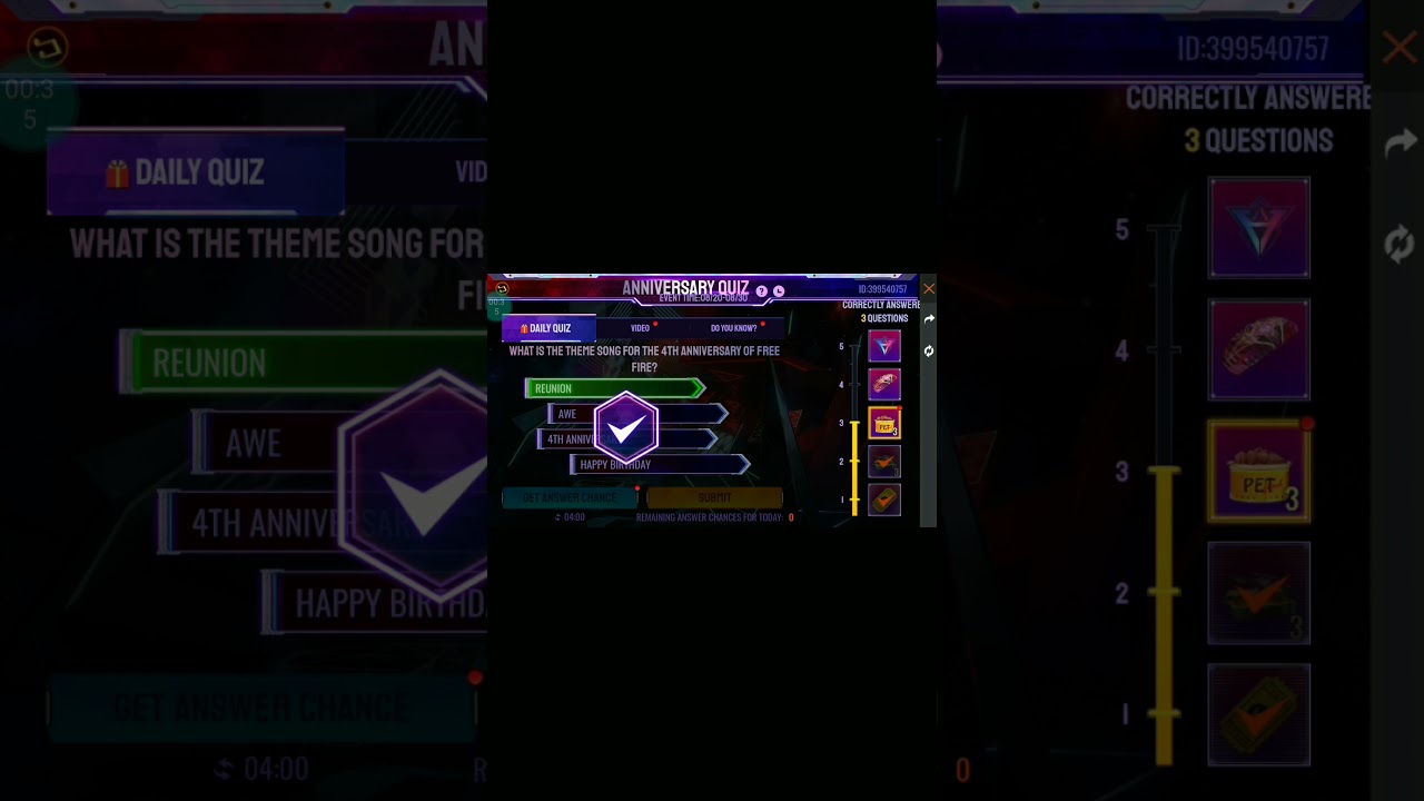 today's 4th anniversary quiz answer/Gaming with Life/Free Fire