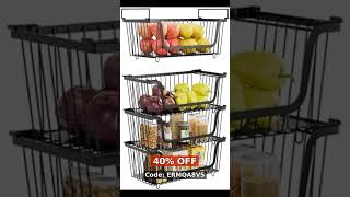 4 Pcs Stackable Wire Baskets for Pantry Organizers and Storage,Kitchen Storage Metal…