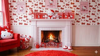 Hello Kitty Cozy Bedroom Fireplace 🔥 4K TV Wallpaper | Kawaii Room Ambience (1 Hour)