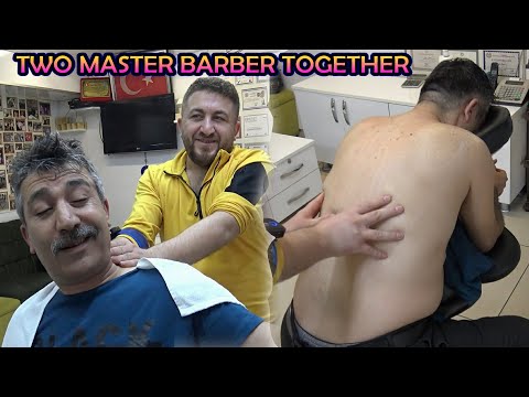2 MASTER BARBER TOGETHER & LOUD CRACK & Asmr head, back, toksen, face, leg massage @ASMR Münür Önkan