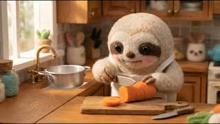Sloffy the Sloth Makes Curry Rice | Felted Wool Stop-Motion ASMR