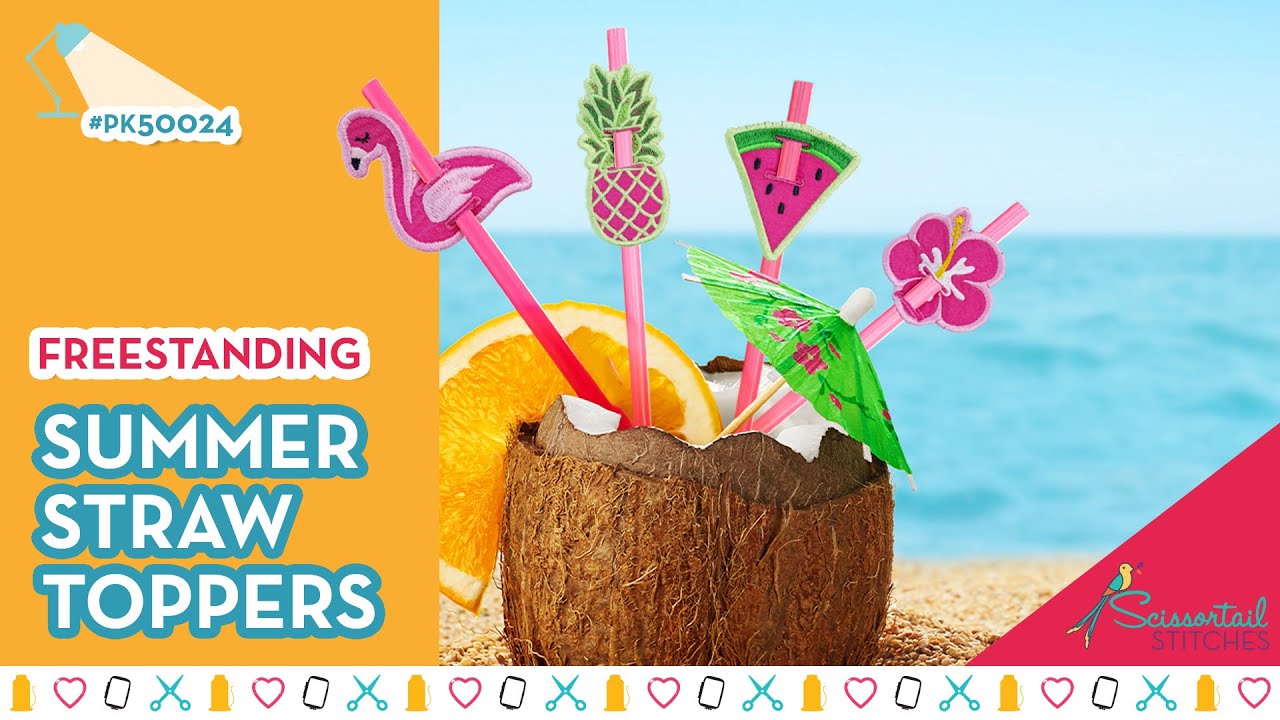 Summer Machine Embroidery - Straw Toppers for Your Party! - YouTube