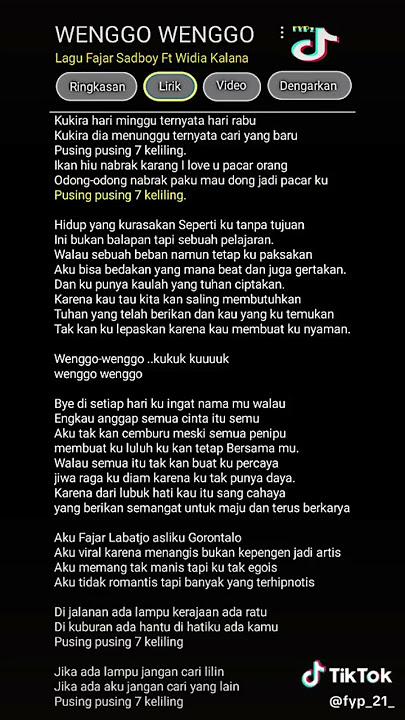 lirik lagu |Wenggo Wenggo.sekali kali lah ya upload lirik lagu gitu😀🙏🏻