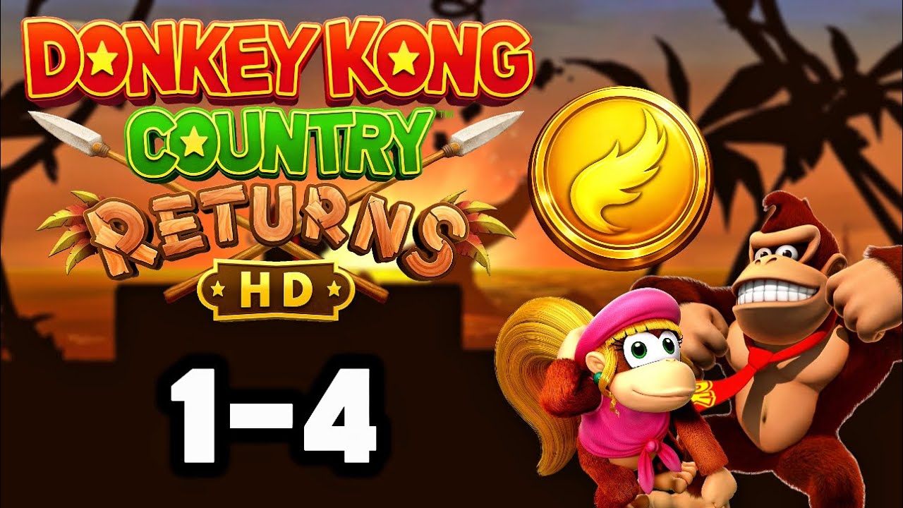 Donkey Kong Country Returns HD: 1-4 SUNSET SHORE (TURBO ATTACK Golden Medal - Dixie Kong)