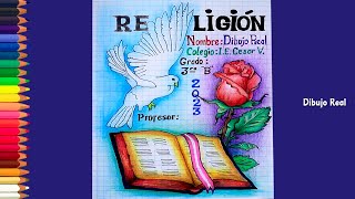 Dibujar caratula para cuaderno de RELIGION bonito