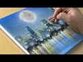 Full Moon Cityscape Painting / Acrylic Painting for Beginners / STEP by STEP