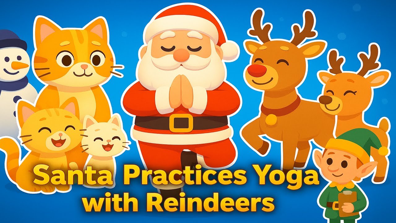 Santa Practices Yoga with Reindeers | Funny Cat Family Christmas Adventure | 3D Animation Story