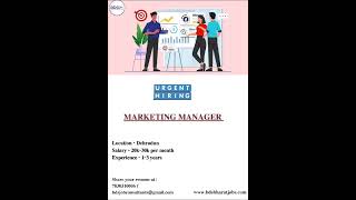 Urgent hiring for *Marketing Manager*