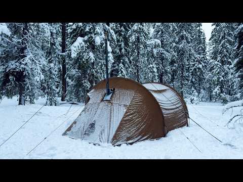 Overnight Winter Hot Tent Camping In Fresh Snow