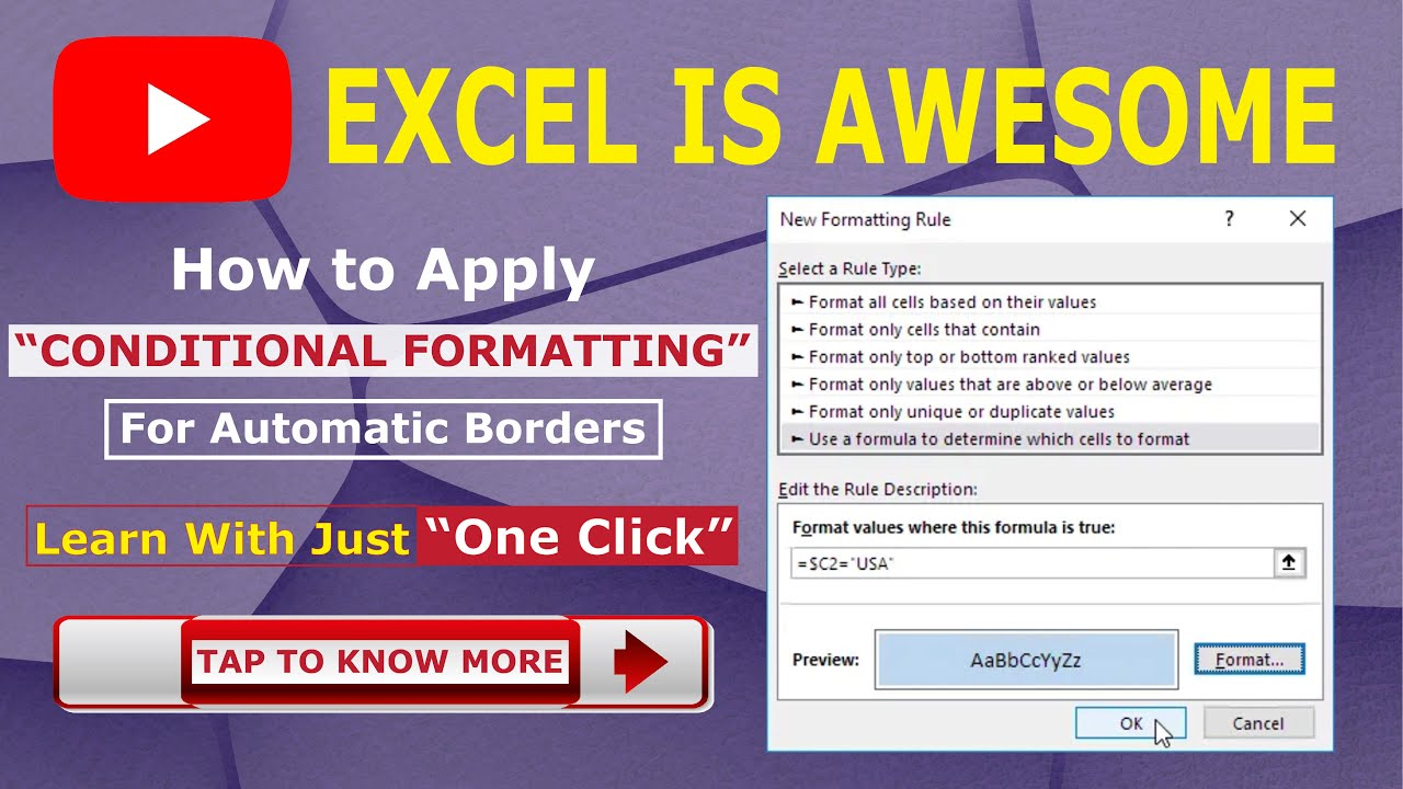 Use of Conditional Formatting To Apply Borders Automatically - YouTube