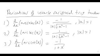CRUCIAL SUMMARY OF THE DERIVATIVES OF ARCCOSEC(x), ARCSEC(x) and ARCCOT(x)!