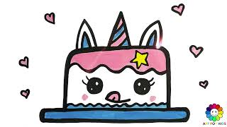HOW TO DRAW A UNICORN BRITHDAY CAKE FOR KIDS
