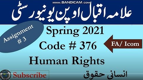 AIOU Code 376 Solved Assignment No.3 Spring  2021 | Subject: Human Rights  | Level: FA/ICom