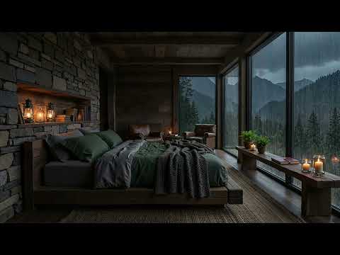 Cozy Wooden Cabin Bedroom 🌧️ Healing Paino Music and Rain Sounds for Better Sleep