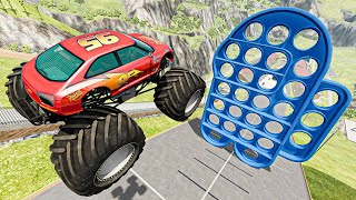 Stunts a crazy long jump challenge by Monster Trucks Cars Bus Luxury Pickups [BEAMNG MODS]