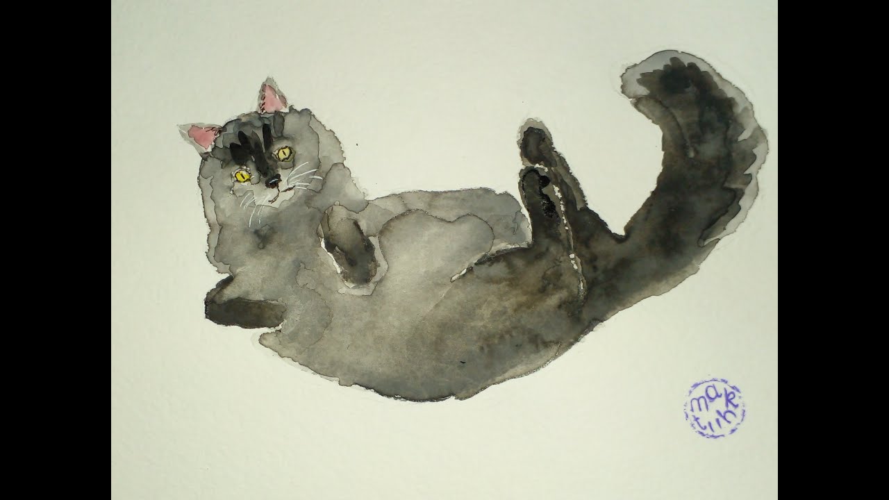 Watercolor Painting Semi-Abstract Fat Cat Showing Its Belly - YouTube