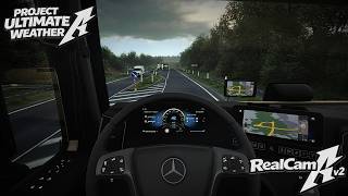 ETS2 Actros MP5 Realistic Interior Cam Drive | RealCam v2 & Project Ultimate Weather 4K screenshot 1