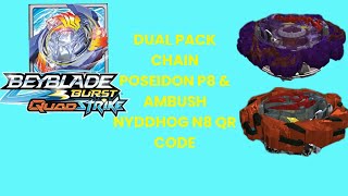 Dual Pack Chain Poseidon P8 & Ambush Nyddhog N8 Beyblade Burst Quadstrike App