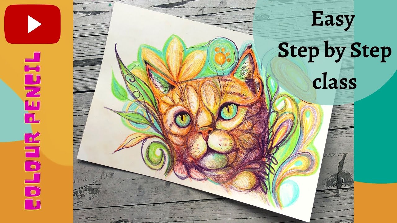 colour pencil drawing tutorial ★ How to draw a realistic cat in colour ...