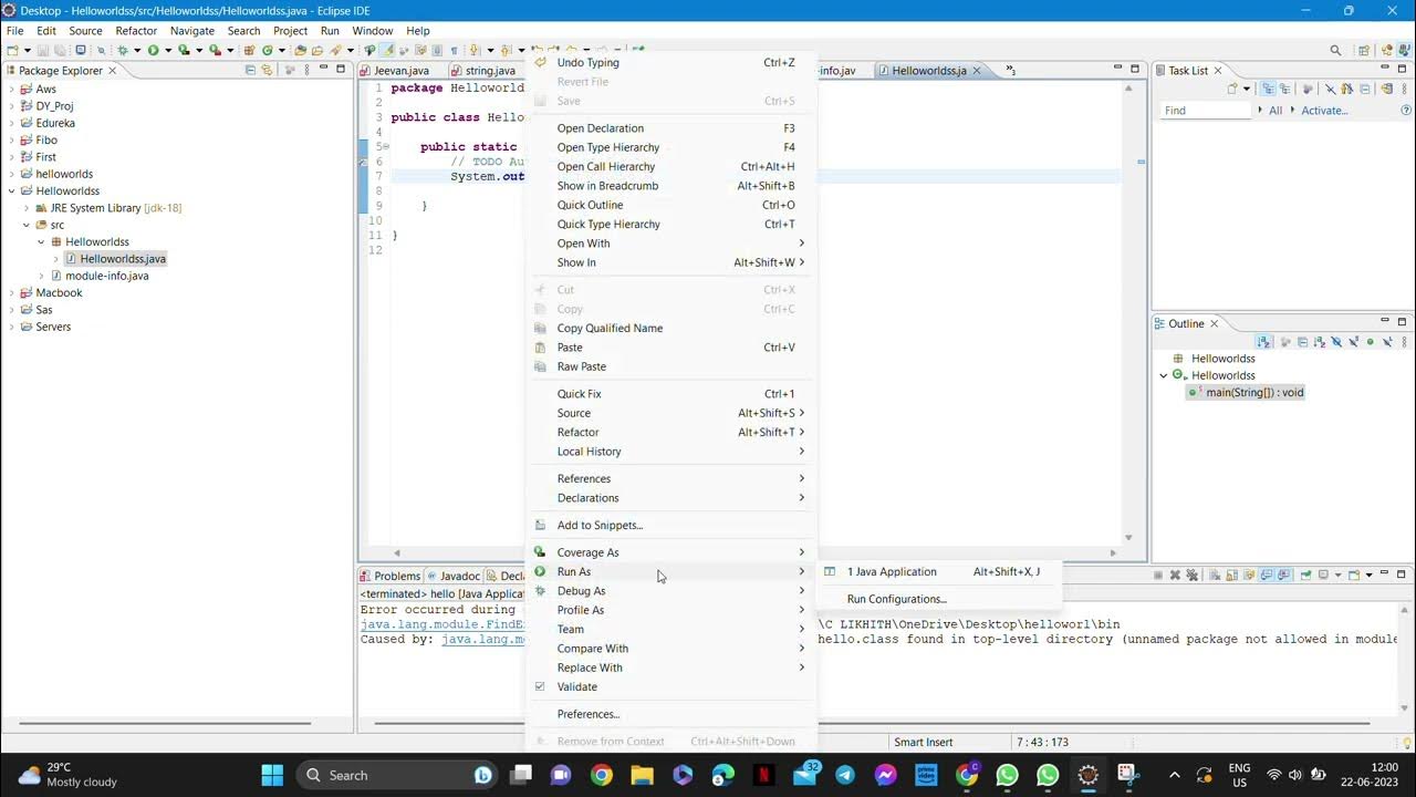 Sample Hello world program in java using Eclipse. - YouTube