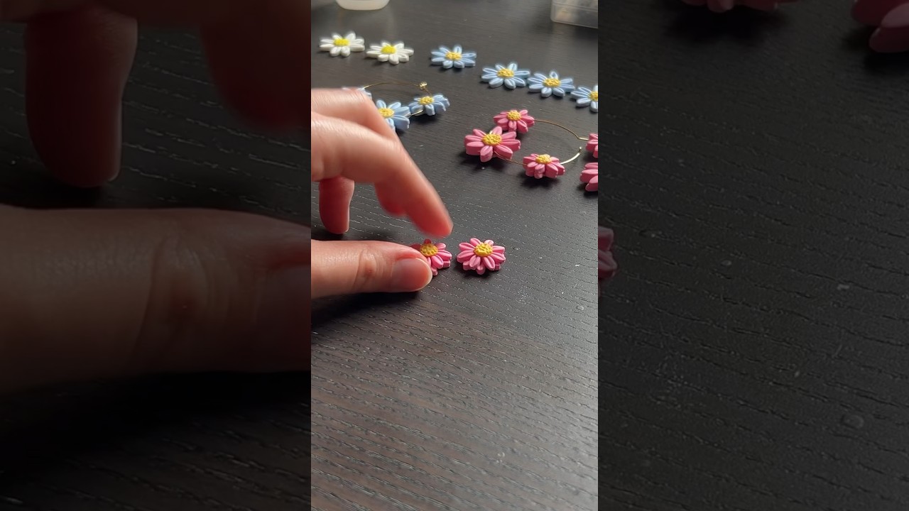 Adding Posts to Cute Polymer Clay Pink Double Daisy Earrings | Daisy Studs🌼#polymerclaydaisy
