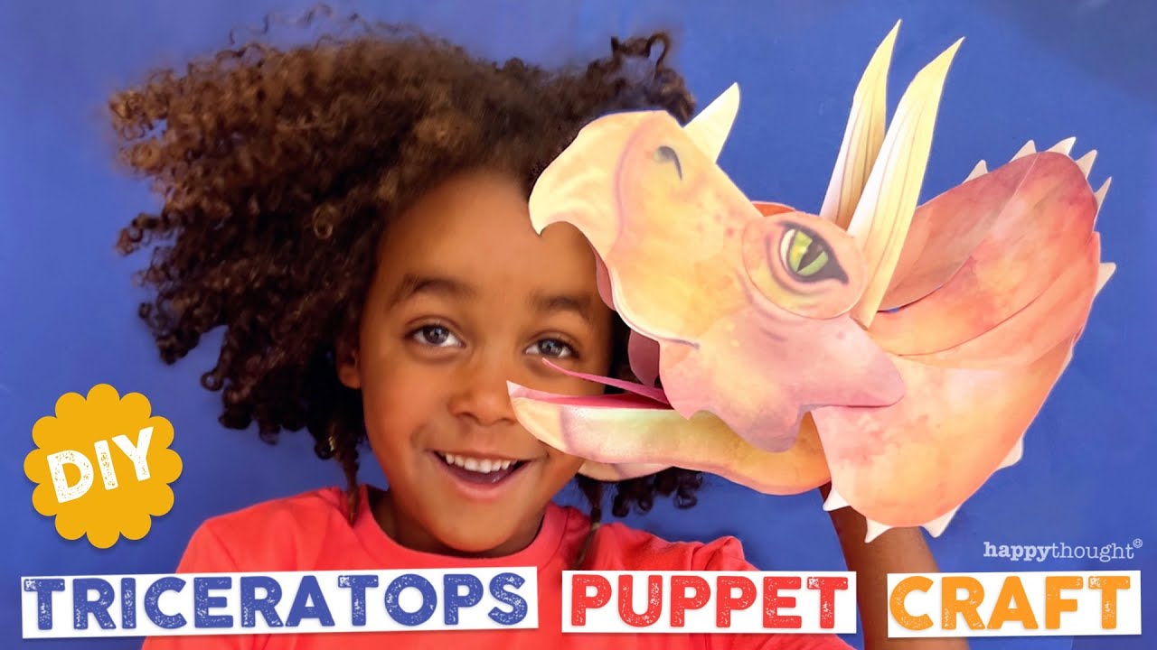 Make a 3D paper Triceratops puppet tutorial. Instantly download printable DIY dinosaur mask template