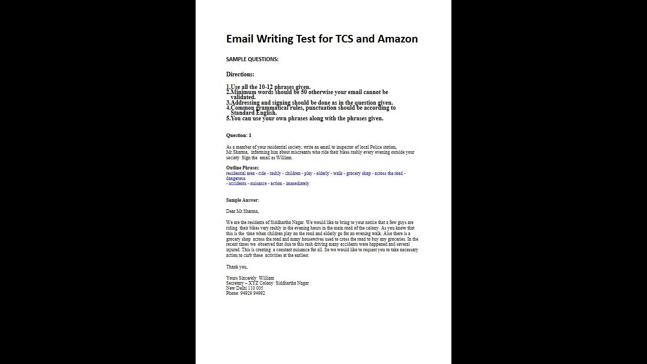 Email Writing Test Questions for TCS and Amazon YouTube