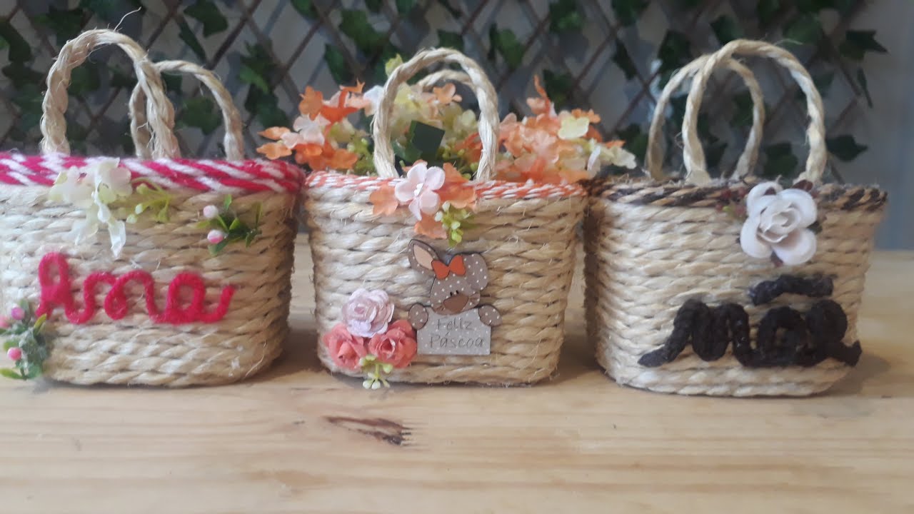 MINI CESTA FEITA COM POTE DE MARGARINA