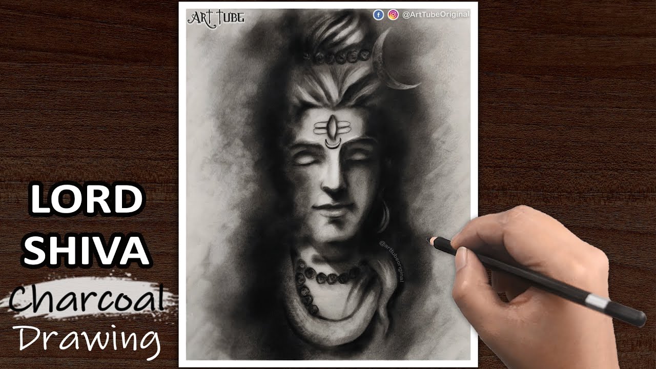 Lord Shiva charcoal drawing  How to draw Mahadev  Bholenath portrait  drawing  ART Tube  YouTube