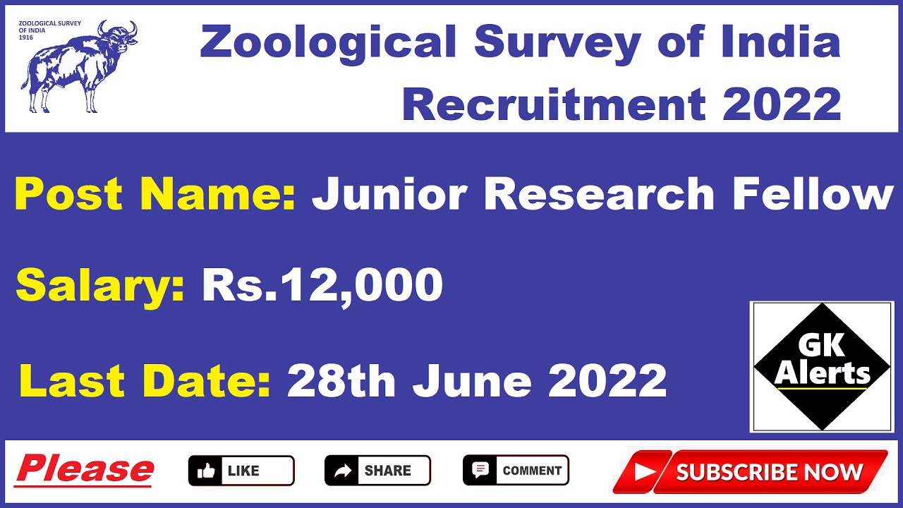 Zoological Survey of India Recruitment 2022 | Junior Research Fellow Recruitment | B.Sc Govt Jobs