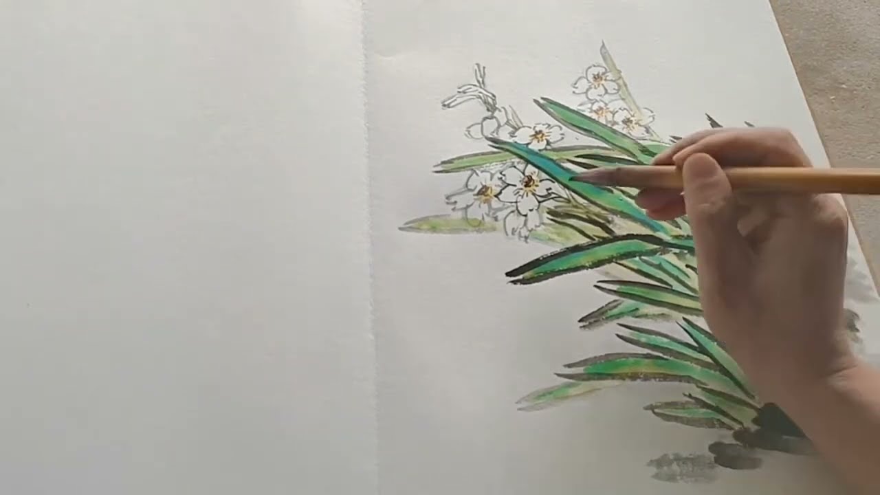 写意水仙，寥寥数笔展示了画家的笔墨功夫Showcasing the painter's