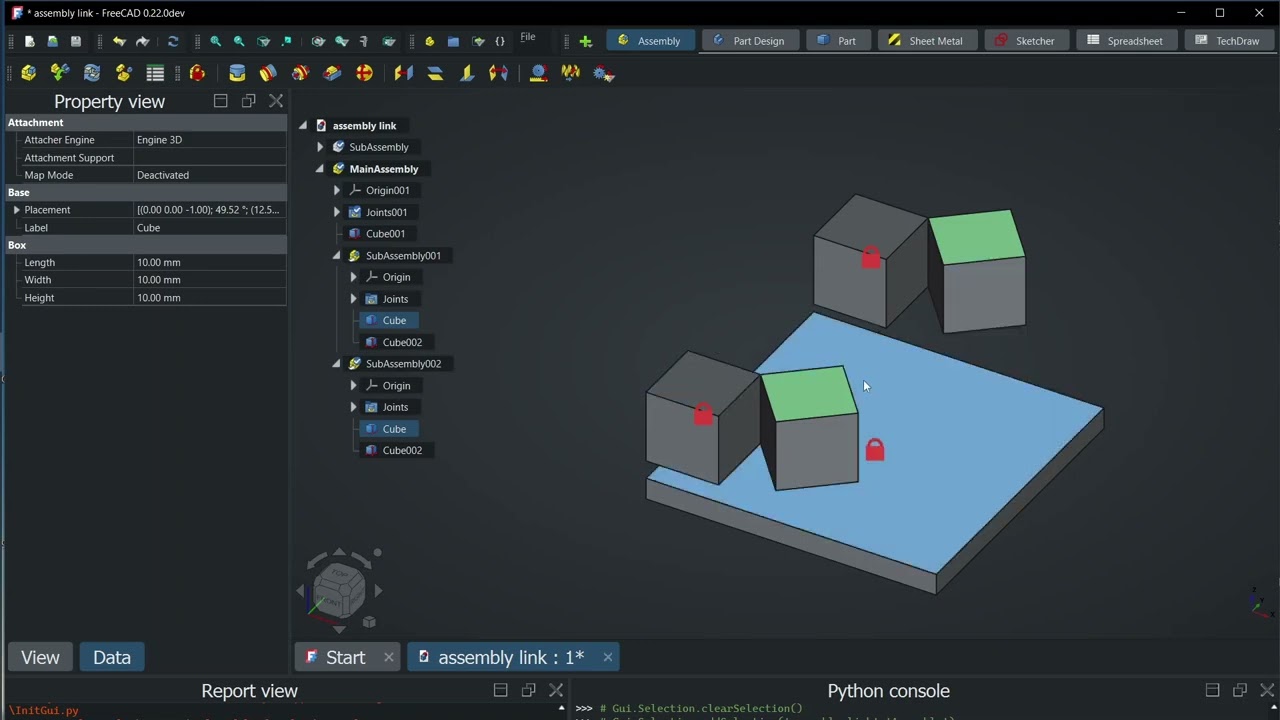 FreeCAD Flexible sub-assemblies problem description