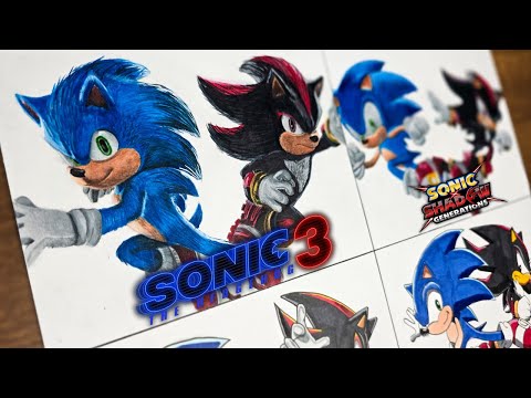 Drawing SONIC & SHADOW's Iconic Pose in 4 Different Styles