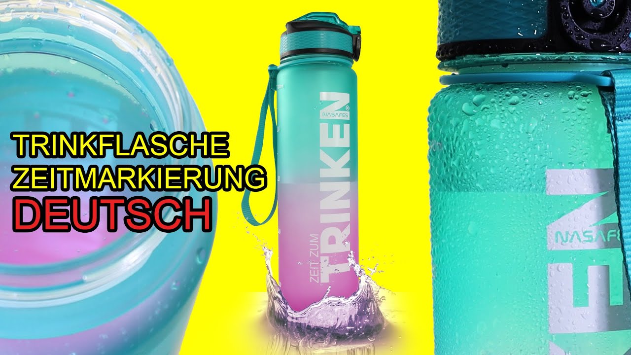 Trinkflasche mit Zeitmarkierung Deutsch, Motivierende Wasserflasche mit  Zeitmarkierungen auf Deutsch 