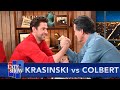 How Strong Is John Krasinski? Stephen Colbert Arm Wrestles Him To Find Out